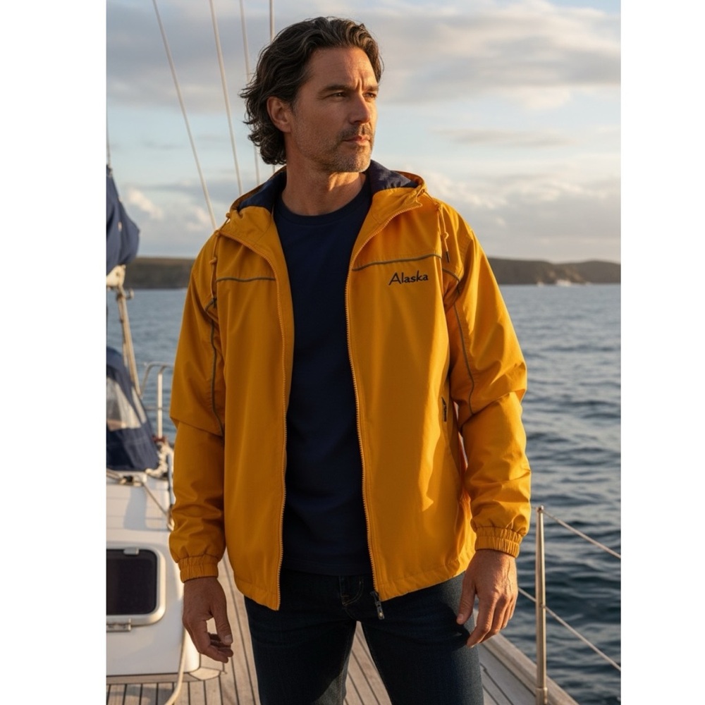 Cheneral Sailing Boating Hiking Hooded Reversible Rain Jacket Men's Small